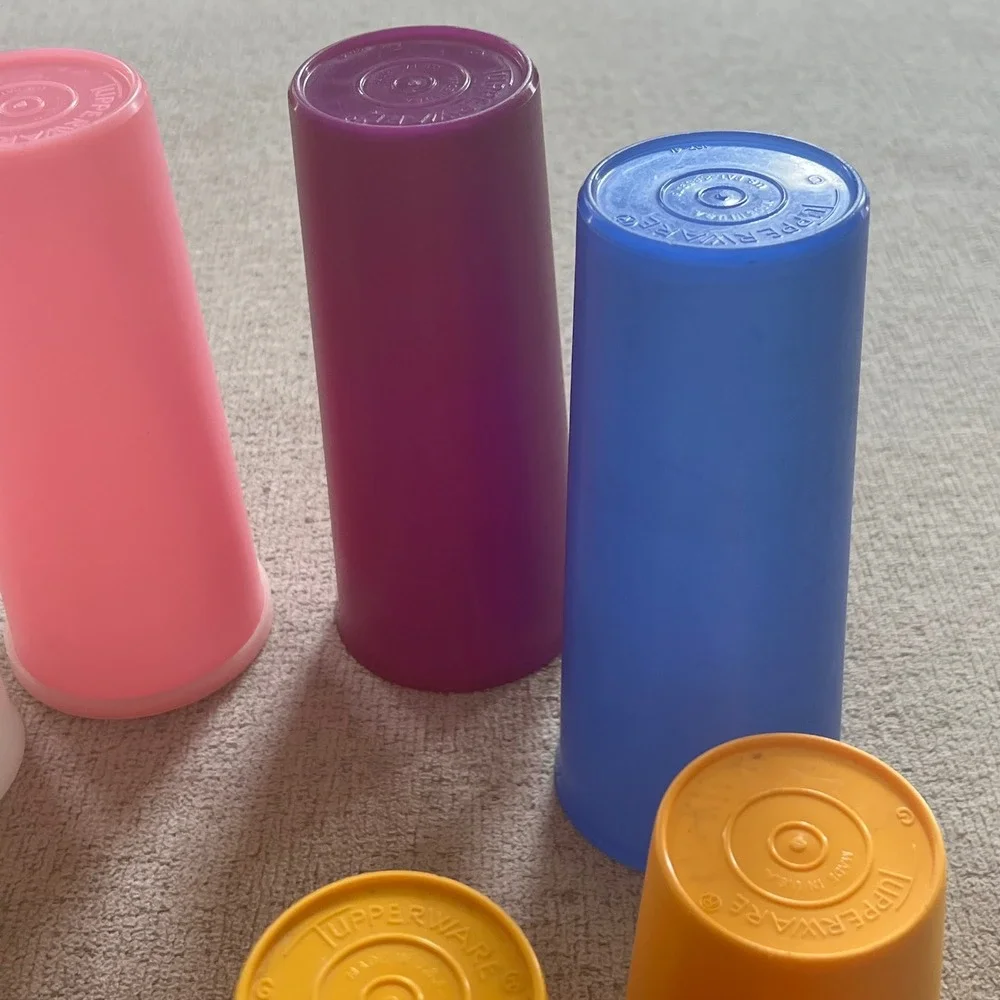 Vintage Tupperware Tumblers Mixed Lot 10 Rainbow Colors Plastic Cups Retro USA